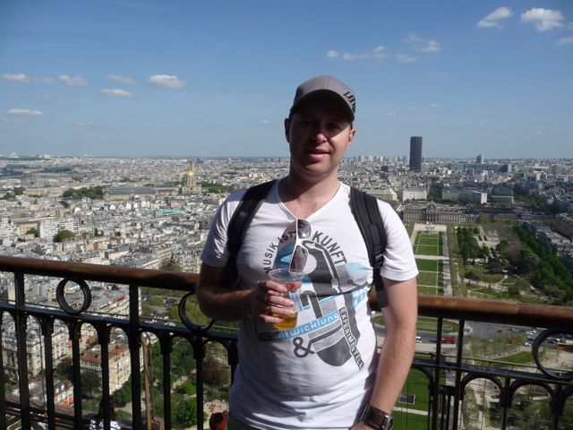 Drinking a beer on the Eiffel Tower
